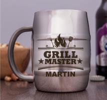 1+1 ZDARMA | Nerezový chladicí pivní "půllitr" Grill master se jménem 400ml - lesklý